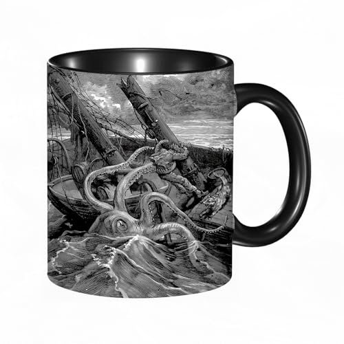reyawdf Tazza Mug in Ceramica Personalizzata,Polpo gigante che attacca,11oz/330ml, Resistente al Calore, Adatta a Lavastoviglie Idea Regalo Divertente per Colazioni, Compleanni, Natale