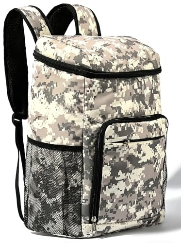 Isothermischer Kühlrucksack, Thermoausrüstung, wasserdicht, um Mahlzeiten und Getränke für den Strand, Sommer, Camping, Picknick, Wandern, 24 l, Camouflage, Beige