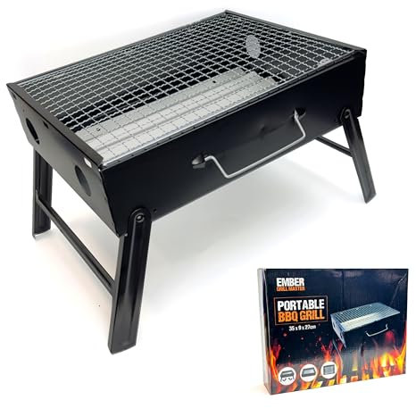 Lizzy BBQ Barbecue Grill | 35x27x17cm Portable Folding Legs Charcoal Barbecue Desk Tabletop Outdoor Stainless Steel Smoker BBQ for Camping Garden Terrace Outdoor Cooking Fun