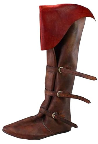 2025 Botas medievales con hebilla plana para hombre, botas retro de pantorrilla media, zapatos casuales cómodos sin cordones para uso diario Zapatos Negro Hombre 46, marrón, 42 EU