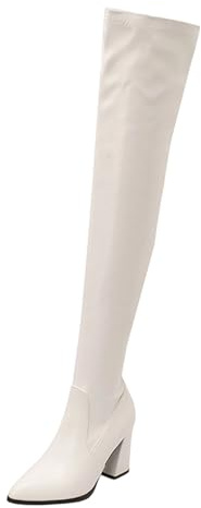AEGJEGVD Cuissardes Femme Sexy Haute Cuir Classiques Bottes Talon Carré Confortable Western Botte Longues Hipster Club Fête Escarpins Haute Vintage Bottes au-dessus du Genou Boots Steampunk