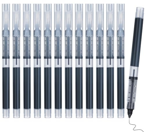 AUAUY 12 Bolígrafos Tinta Líquida, 0.5 mm, Punta Cónica, Negro