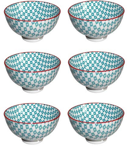 Asia Art Factory AAF Nommel ® Reisschalen Diamond 6-er Set im Retro Design Nr. 253 blau