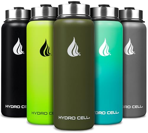 HYDRO CELL Stainless Steel Insulated Water Bottle with Straw - For Cold & Hot Drinks - Metal Vacuum Flask with Screw Cap and Modern Leakproof Sport Thermos for Adults (Army 40oz)