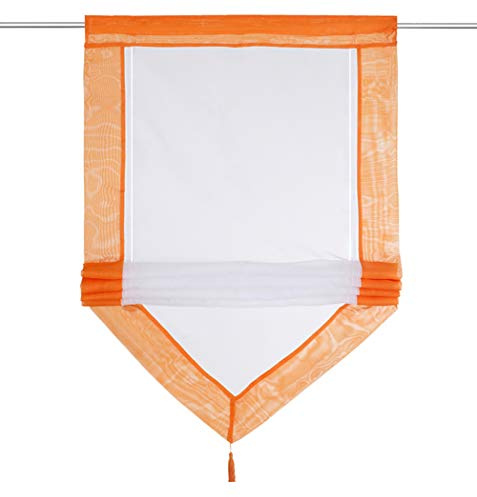 Raffrollo mit Quaste Dreieck Raffgardine Voile Transparent Tunnelzug Vorhang (BxH 80x140cm, Orange)