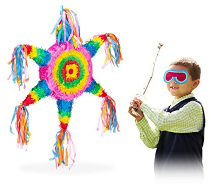Relaxdays Pignatta a Forma di Stella Messicana, da Riempire, per Feste di Compleanno dei Bambini, da Appendere, in Carta, Grande, Colorata