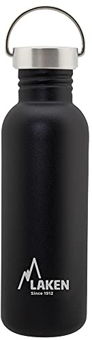 Laken sehr robuste Edelstahlflasche 0,75l Schwarz mit Deckel Unisex-Botella de Acero Inoxidable Muy Resistente para Adultos, 0,75 l, Color Negro, con Tapa Vintage, 0.75, 0,75