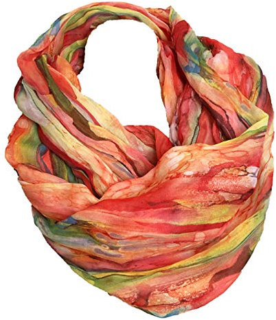 Farbverlauf Seide Sommer Loop Verlauf Regenbogen Rainbow Silk Uni Rundschal Schlauchschal Stola Schal leicht (Rot)