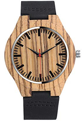 Unendlich U-Moda Casual Reloj de Madera de Bambú para Mujer y Hombre Reloj de Cuarzo con la Correa de Cuero Genuino Idea Regalo Navidad