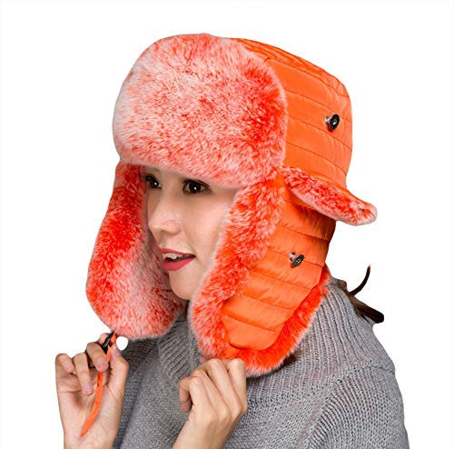 Insun Unisex Fliegermütze Wintermütze Warme Pilotenmütze Kunstfell Fellmütze Ohrenschützer Quilten Hut Orange M 56-58cm