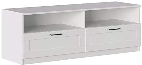 Iconico Home MIK Traditional, Mobile TV con 2 cassetti e vani a giorno, Soggiorno, Salotto, Camera da letto, 160x44,5xh53,5 cm, Bianco