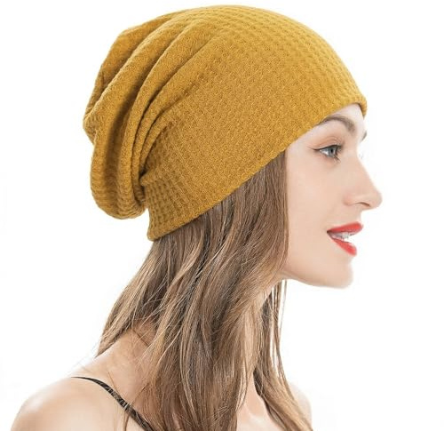 ZLYC Summer Long Slouch Beanie Leicht Weich Jersey Mütze für Damen und Herren,Festes Gelb,Gr. Einheitsgröße