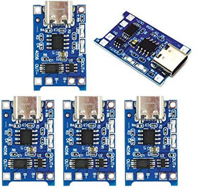 Hayatec Lithium battery charging PCB Module - 5V 1A TypeC USB Battery Charger Board with TP4056 Chipset - Single Cell 18650 Charging Module for TP4056 Module (Pack of 5)