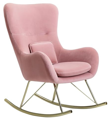 FineBuy Schaukelstuhl Samt/Metall 74x101x89 cm mit goldenen Beinen, Polster Schwingstuhl Modern, Stillsessel Relaxstuhl Schwingsessel 120 kg