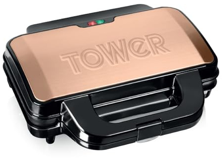 Tower Deep Filled Sandwich Maker with Non-Stick Coated Plate and Automatic Temperature Control, 900W, Rose Gold, T27031RG