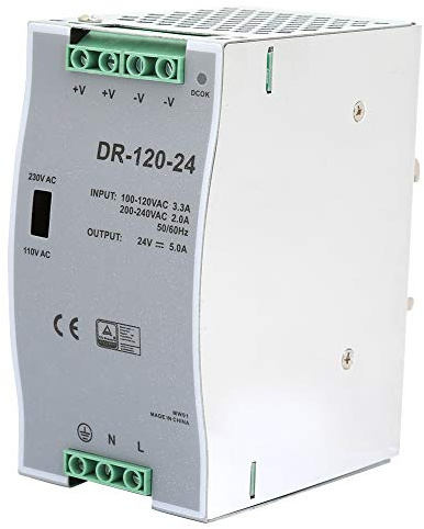 Fuente de Alimentación de Riel DIN de AC A DC, DR-120-24 Fuente de Alimentación Conmutada Modulación de Ancho de Pulso 100~240V 24V 5Amp 120W