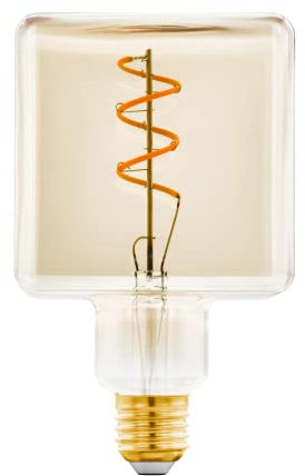 Eglo Ampoule LED E27 dimmable, ampoule filament vintage ambrée, lampe à incandescence décorative en forme de cube avec spirale, 4 watts, 180 lumens, blanc chaud, 1600 Kelvin, Ø 9,5 cm
