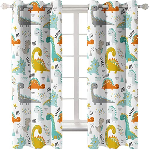 Tende per Bambini con Animali Cartoon Dinosauro Volpe Zoo Modello Camera dei Bambini Decorazione Finestra Tenda Oscuranti XL XXL Tenda Isolante 2 Pannelli Tenda per Cameretta (Giallo,83x229 cm)