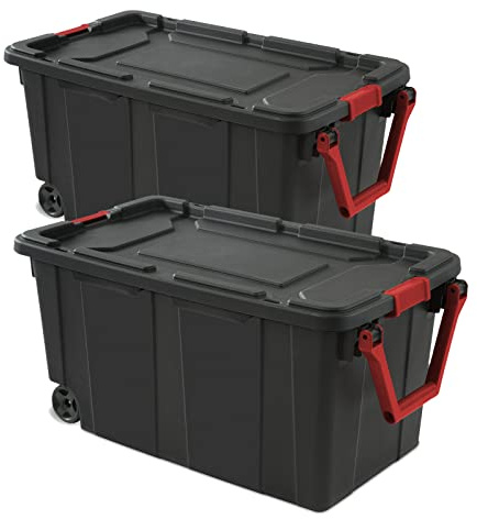 Storage Bins 40 Gallon Heavy-Duty Plastic Storage Bins, 2 Pack Container Totes with Durable Lid and Secure Latching Buckles, Stackable, Tough Storage Containers for Garage and Metal Rack Organizing