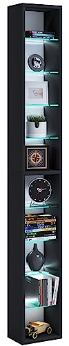 VCM Standregal 21x14x155 cm 10 Fächer Holzwerkstoff und Glas Regalfach | Aufbewahrung für CDs und DVDs - Wohnzimmer oder Büro - Musik- und Filmsammler - Für mehr Ordnung im Alltag
