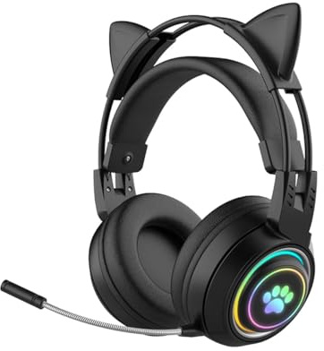 JINSERTA Kinder Bluetooth kopfhörer, Katzenohr Bluetooth Kopfhörer mit RGB Licht, Bluetooth 5.3 Stereo-Gaming-Headset, Over-Ear-Kopfhörer mit 50 mm Treiber für Kinder und Erwachsene