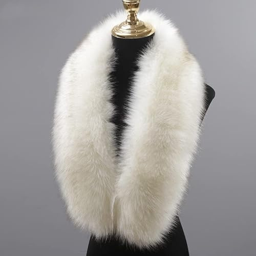 PTNKUIIY Damen Fellkragen Pelzkragen, Pelz Schal Winter Fuchspelz Kragen Pelzkragen Fuchsfell Winterkragen Wärm Fellschal Kragen Abnehmbare Halswärmer für Jacken Wintermantel Kapuze 90CM,Weiß #3