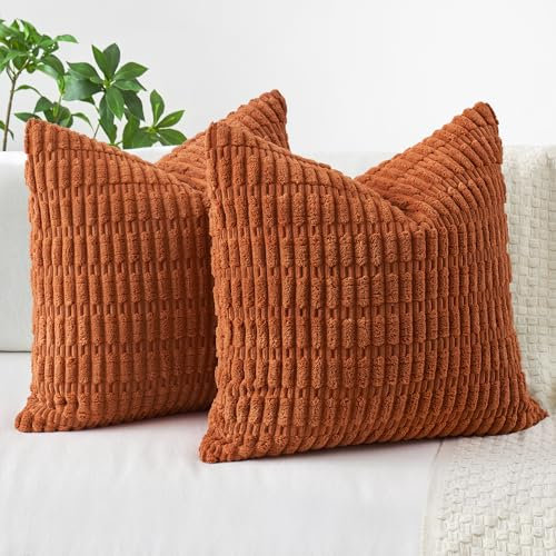 MIULEE Pack of 2 Corduroy Square Cushion Cover Caramel 45x45 cm 18x18 inch for Living Room Sofa Bedroom Rustic Modern Farmhouse Boho Home Decor