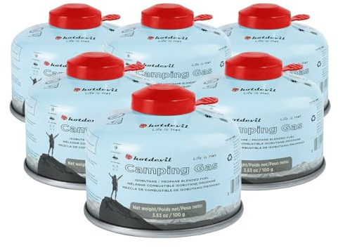 Hotdevil 100 Grams Camping Stove Fuel Butane Propane Blend Isobutane Fuel Canister (6 packs) Camping Fuel Gas Canister Light-weight Compact Camping Fuel Suitable for ALL Seasons Efficient Output