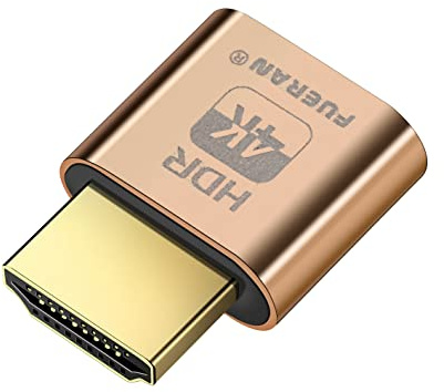 FUERAN HDMI Dummy Plug HDR 4K @60Hz 2K @120Hz 1080P @144Hz, emulador de monitor virtual, adaptador de pantalla sin cabeza, emulador EDID, compatible con Windows, Mac, Linux – Plug & Play (oro profundo