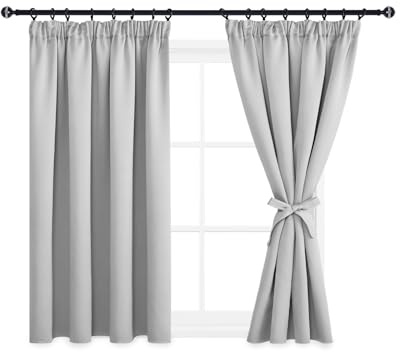 DWCN Gardinen für Schienensystem Vorhänge Blickdicht mit Vorhang-Krawatten | 145x140cm(HöhexBreite), Silber Grau, 2er Set, Vorhänge Kinderzimmer Gardinen Kurz Verdunkelungsgardinen Schlafzimmer Küche