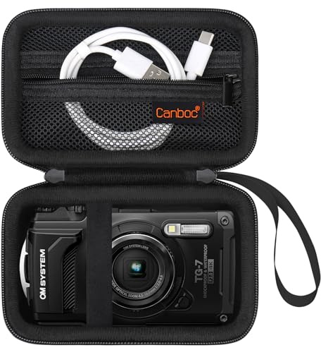 Canboc Carrying Case for OM System Tough TG-7/ OM System Olympus TG-6 Underwater Camera, Waterproof Camera Bag, Zipper Mesh Pocket fits USB Cable, Batteries, Black(Case Only)