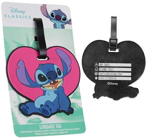 Disney Etiquetas para Maletas - Etiqueta de Identificación de Equipaje para Viajes Accesorios (Azul/Rosa Stitch)