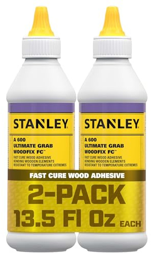 STANLEY D4 Fast Cure Wood Glue -2x13.5 Oz, High Strength, Quick Dry, Perfect for Woodworking, Furniture, and More | Water-Resistant Adhesive for Wood, Metal, Concrete, Ceramic | 2 Pack