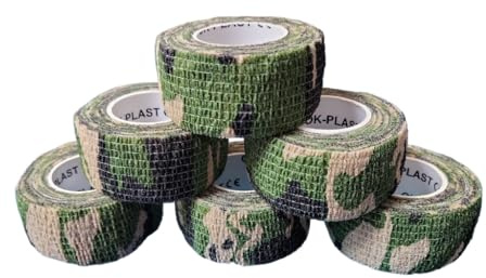6 x Ok-plast Fingerpflaster 2,5 cm Breit | Selbsthaftend | Klebt nicht auf Haut & Haare | für Mensch & Tier (6 Rollen, Chamouflage Dunkel)