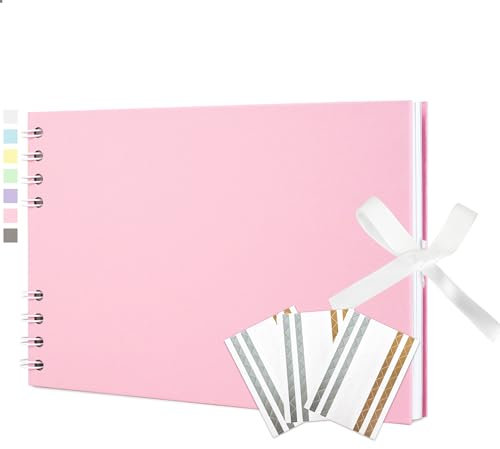 Vienrose Album Fotografico Scrapbook fai da te con 40 Pagine Bianche Spiralalbum per Baby Shower, Matrimonio e Compleanno, 15x21,6 cm Rosa