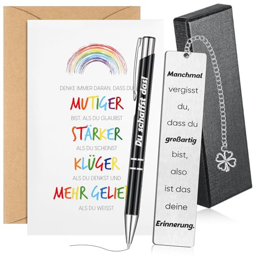 Tenare Ensembles Cadeaux Inspirants Comprend Marque-Page Gravé Stylo à Bille en Métal Carte de Motivation Enveloppe en Papier Kraft et Boîte Cadeau pour Amis Famille Collègues