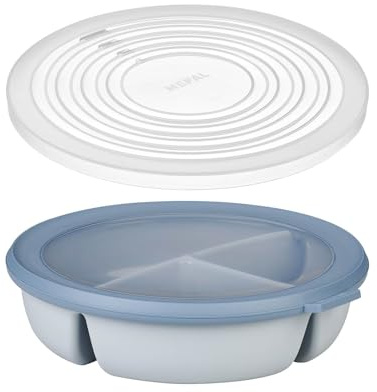 Mepal – Bento-Schüssel Starter-Set inkl. Mikrowellendeckel, Multischale mit 3 Fächern, rund Cirqula – Frischhaltedose luftdicht – Meal-Prep-Boxen & Vorratsdosen – Nordic blue