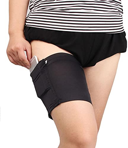 TAOLE Damen Oberschenkel Bänder mit Taschen, Anti-Reibungs Handy-Socken mit Silikonbändern, Rutschfest, Bequem, S, Schwarz