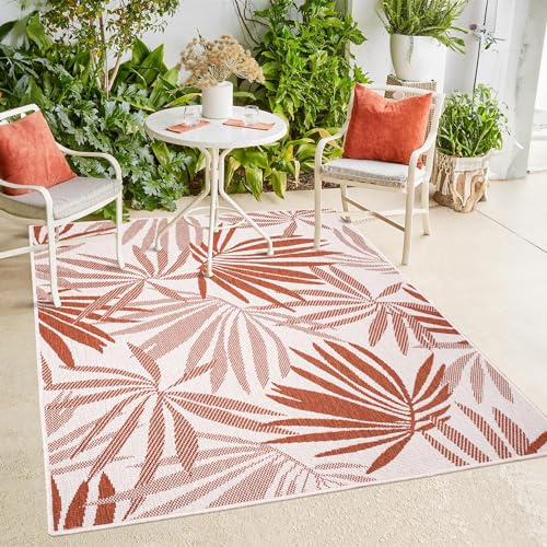 payé Tapis d'intérieur et d'extérieur - Rouge crème - 120 x 170 cm - Réversible - Motif Floral - Résistant aux intempéries - pour Balcon, terrasse - Tapis d'intérieur Salon Cuisine