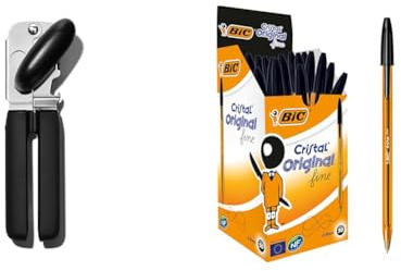 OXO Good Grips Soft Handled Tin Opener & BIC Cristal Original, Ballpoint Pens, Every-Day Biro Pens with Fine Point (0.8 mm), Ideal for School and Office, Black, Pack of 50