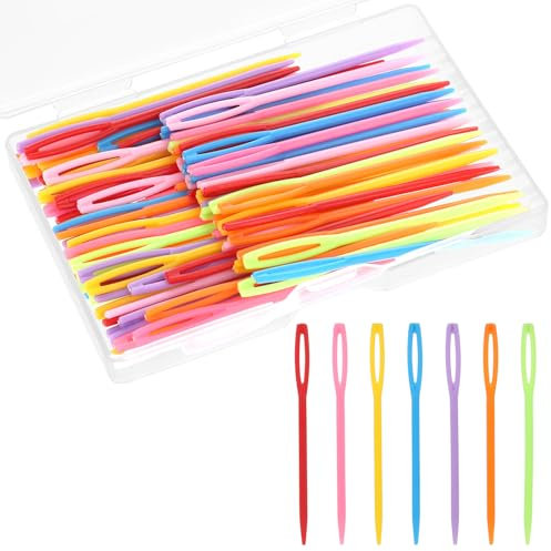 100 Stück 7cm Kunststoff Nähnadeln Webnadeln mit großem Öhr Gobelinnadel Webernadel Stopfnadeln Stumpfe Häkelnadeln zum Häkeln von Garn Häkelzubehör für Heimwerker, Nähen, Handarbeiten