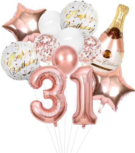 Anlgdi Folienballon Champagne Rosegold, Luftballon 31. Geburtstag Deko Frau, Geburtstagsdeko 31 Jahre Frauen, Helium Ballon Champagner Flasche Bier Happy Birthday Deko für 31. Geburtstag Party Deko