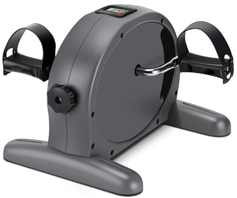 RYGEO Mini-Pedal-Trainer Fahrrad Tragbarer Pedal-Trainer Beine und Arme Fitness-Radfahren mit LCD-Display für Senioren-Reha, Unter-Schreibtisch-Fahrrad Grau