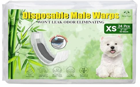 Flying Paws Pañales Desechables para Perros machos, XS-24 con carbón Activado, neutralización de olores, pañales Suaves y Transpirables, Pantalones para incontinencia para Cachorros, XS-24 Unidades