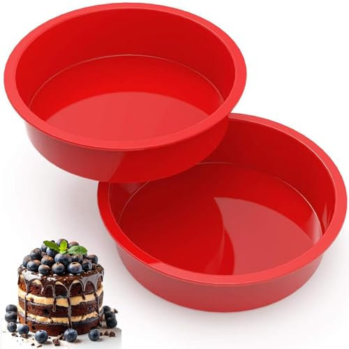 2 teglie rotonde in silicone da 20 cm, antiaderenti, 20 cm, stampi per torte in silicone per torte, muffin, budini, pane, a sgancio rapido, resistenti al calore, per forno