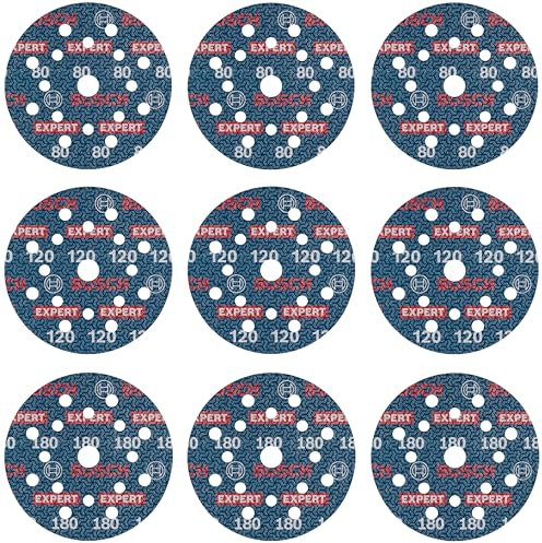 Bosch EXPERT O780 Lot de 9 disques abrasifs à film 125 mm (pour bois dur, peinture sur bois, Ø 125 mm, grain 3 x 80, 3 x 120, 3 x 180, accessoires professionnels ponceuse excentrique)