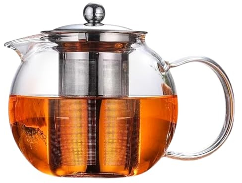 Cunegra Clear Glass Teapot with Infuser 600 ml Premium Borosilicate Tea Pot for Stovetop Safe Heat Resistant Teapots for Loose Tea Leaf Removable Mesh Filter