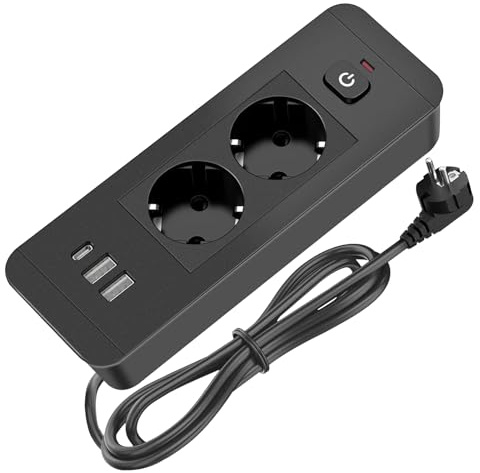 GOEDCH Presa da tavolo 4 in 1: presa da incasso con 2 USB B e 1 Type-C, piano del tavolo, presa a scomparsa nera con cavo da 1,8 m, per scrivania, sala conferenze, cucina, divano