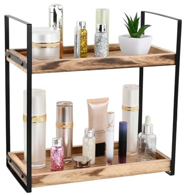 Mapille Standregal Badezimmer Organizer, Standregal Holz Arbeitsplatte Küchenregal mit 2 Ebenen, Regal Badezimmer Regal Holz Gewürzregal Metallstütze, Schreibtisch-Organizer für Küche, Schminktisch