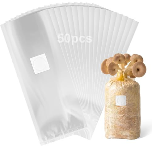 Zdhsufnvw 50 Stück Transparente Pilzzucht Beutel Stark Pilzzucht Pflanzsack Pilze Züchten Set mit Filter Pilzzuchtset Pilze Züchten Beutel Wachsendes Zubehör für Pilze Enoki Pilze Getreide(8 * 28 cm)